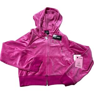 Hello Kitty Hot Topic Velour Hoodie Juniors Medium Pink‎ New Rhinestone Star Zip